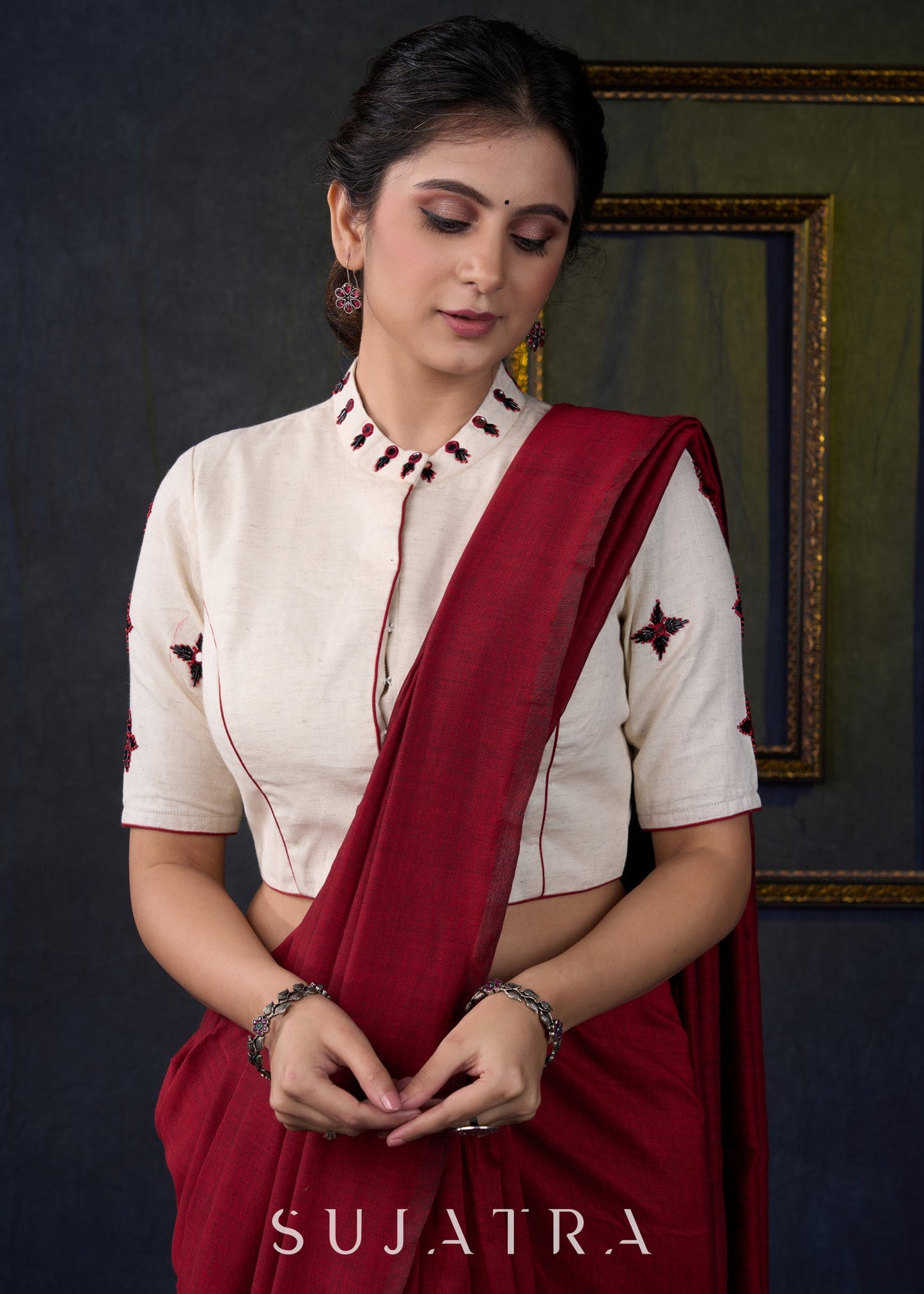 Beautiful off White Hand Embroidered Blouse