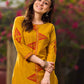 Mustard Cotton Kurta With Hand Block Printed Geometric Motifs & Border Detailing