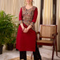 Deep Maroon Cotton Kurta with Asymmetric Kalamkari Print Yoke and Cuff Detail