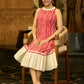 Striped Scarlet Halter Neck Dress with Delicate Hakoba Flare