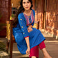 Luxe Blue Cotton Kurta with Traditional Mirror Work and Embroidered Detailing