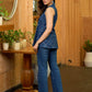 Handcrafted Indigo Top with Reversible Collar and Beaded Contrast Embellishment