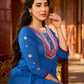 Luxe Blue Cotton Kurta with Traditional Mirror Work and Embroidered Detailing