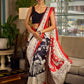 Classic Black & White Kalamkari Pure Silk Saree with Bold Red Contrast Border