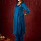 Teal Elegance Silk Panel Kurta with Minimalist Embroidery