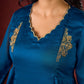 Teal Elegance Silk Panel Kurta with Minimalist Embroidery