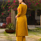 Mustard Cotton Kurta With Hand Block Printed Geometric Motifs & Border Detailing
