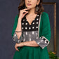 Elegant-Bottle-Green-Cotton-A-Line-Kurta-Highlighted-With-Ikat-Combination--Pant-Optional
