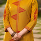 Mustard Cotton Kurta With Hand Block Printed Geometric Motifs & Border Detailing