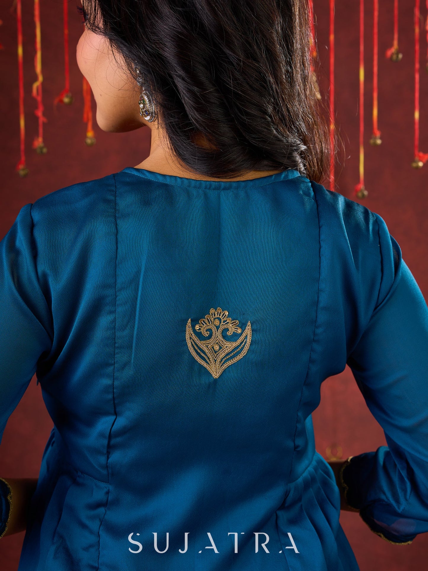 Teal Elegance Silk Panel Kurta with Minimalist Embroidery