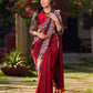 Chic Maroon Cotton Saree with Vibrant Ajrakh Kantha Patchwork & Madhubani Border