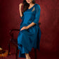 Teal Elegance Silk Panel Kurta with Minimalist Embroidery