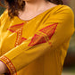 Mustard Cotton Kurta With Hand Block Printed Geometric Motifs & Border Detailing