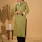 Meadow Mint Slub Kurta with Artistic Cuffs and Twisted Collar