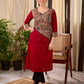 Deep Maroon Cotton Kurta with Asymmetric Kalamkari Print Yoke and Cuff Detail
