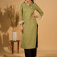 Meadow Mint Slub Kurta with Artistic Cuffs and Twisted Collar