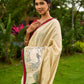 Statement Cream Cotton Saree with Pichwai Cow Painting & Contrast Trim