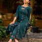 bottle green solid kurta with a refined ajrakh edging.