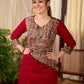Deep Maroon Cotton Kurta with Asymmetric Kalamkari Print Yoke and Cuff Detail