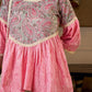 Graceful Pink Gathered Top Featuring A Paisley Printed Yoke And Coordinated Sleeves