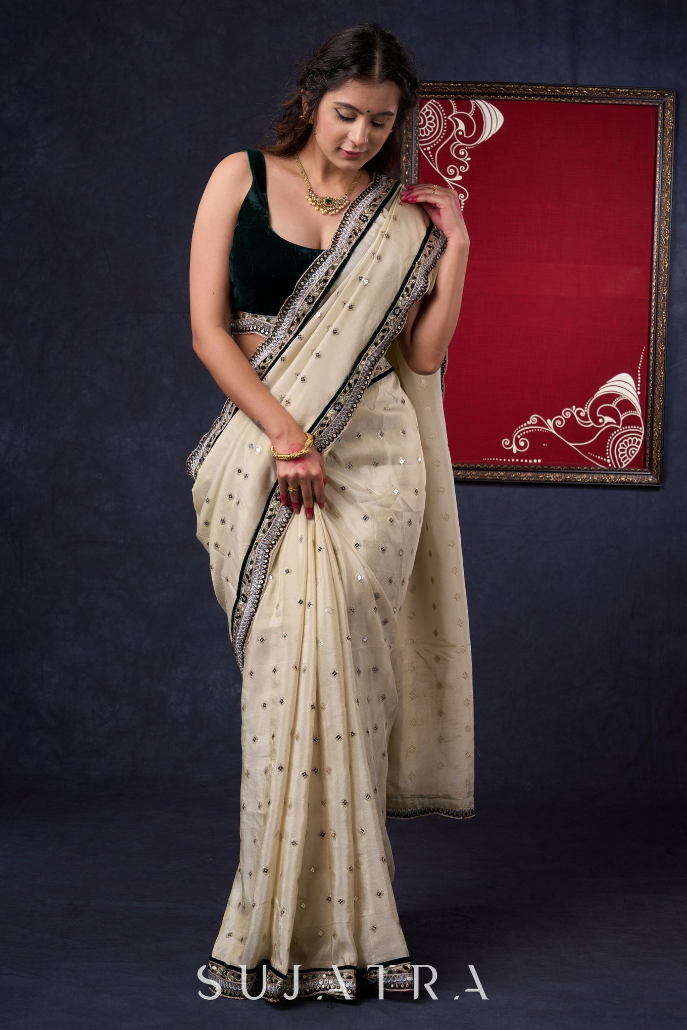 Classy Tissue saree with all-over work Highlighted with Beautiful border