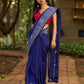 Vibrant Royal Blue Hand Block Printed Cotton Saree