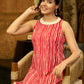 Striped Scarlet Halter Neck Dress with Delicate Hakoba Flare