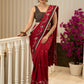 Exquisite Jamdani saree in regal red with intricate motifs and lace borders