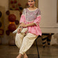 Graceful Pink Gathered Top Featuring A Paisley Printed Yoke And Coordinated Sleeves