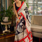 Classic Black & White Kalamkari Pure Silk Saree with Bold Red Contrast Border