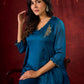 Teal Elegance Silk Panel Kurta with Minimalist Embroidery