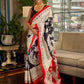 Classic Black & White Kalamkari Pure Silk Saree with Bold Red Contrast Border