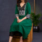 Elegant-Bottle-Green-Cotton-A-Line-Kurta-Highlighted-With-Ikat-Combination--Pant-Optional