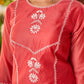 Minimal Coral Chanderi Kurta with Detailed Chikankari Embroidery & Soft Finish