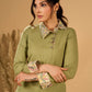 Meadow Mint Slub Kurta with Artistic Cuffs and Twisted Collar