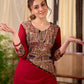 Deep Maroon Cotton Kurta with Asymmetric Kalamkari Print Yoke and Cuff Detail