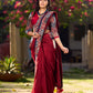 Chic Maroon Cotton Saree with Vibrant Ajrakh Kantha Patchwork & Madhubani Border