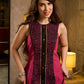 Bold Magenta Hand Block Printed Midi Dress with Black Tribal Panel Border