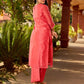 Minimal Coral Chanderi Kurta with Detailed Chikankari Embroidery & Soft Finish