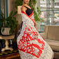 Classic Black & White Kalamkari Pure Silk Saree with Bold Red Contrast Border