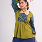 Olive Cotton Designer Top with Ajrakh Yoke and Statement Neckpiece-Tie Up Drawstring