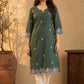 Sage Green Chanderi Kurta with Self Embroidered Hem & Sleeves