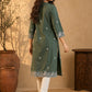 Sage Green Chanderi Kurta with Self Embroidered Hem & Sleeves