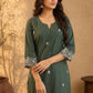 Sage Green Chanderi Kurta with Self Embroidered Hem & Sleeves