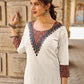 Heritage Ivory Cotton Flex Kurta with Ajrakh Printed Yoke & Intricate Hand Embroidery