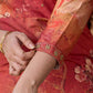 Amber crimson blossom printed kurta with golden pearl handwork on the yoke and dainty tie-up neck details.