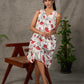 White and orange Kalamkari printed dress with elegant pintuck detailing