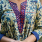 Artisan Indigo Kurta with Animal Motifs, Overlapping Neck and Handcrafted Maroon Mirror Detailing