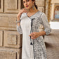 Minimal White Straight Kurta with Monochrome Printed Angrakha Panel & Printed Cuffs