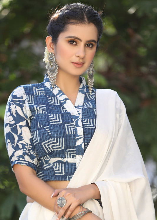 Beautiful Indigo Kantha Combination Blouse